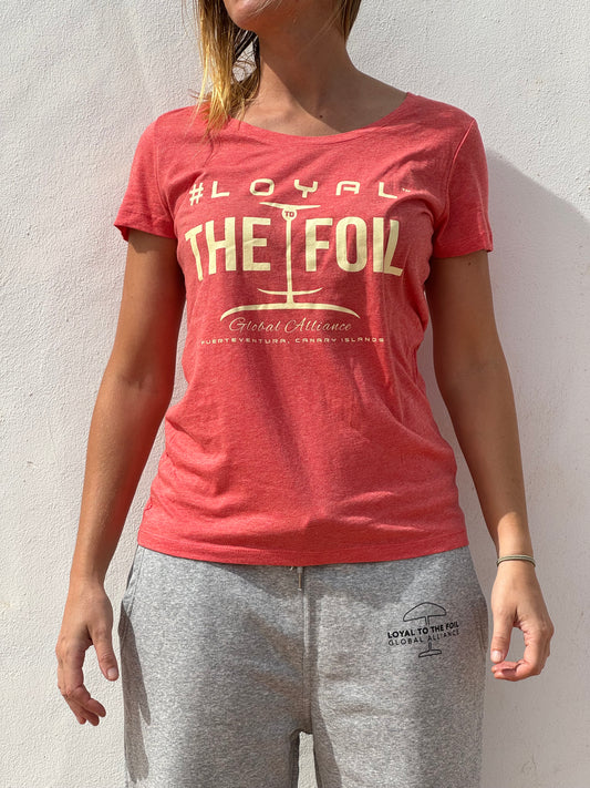 Womens Loyal To The Foil Organic T-Shirt "Hydrofoil Logo" - Coral Red