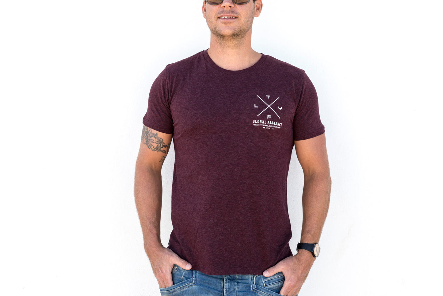 Loyal To The Foil 'X' / Script T-Shirt - Heather Burgundy